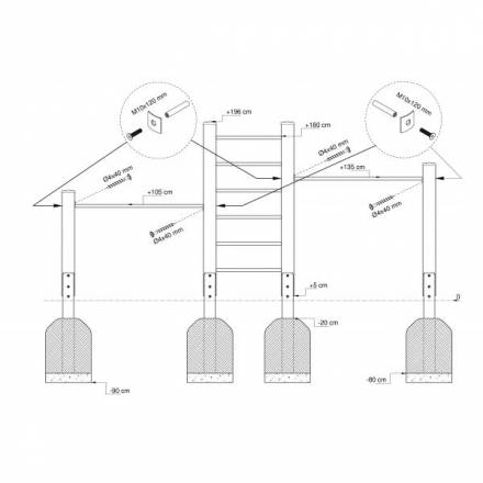 Sprossenwand -Holz- mit 2 Recks