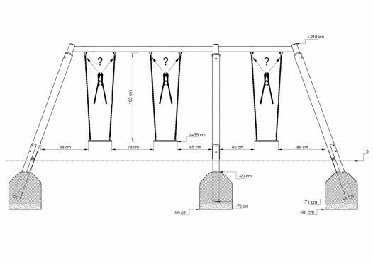 Dreifachschaukel Holz/Metall AH 2,20 m oder 2,60 m inkl. Schaukelsitzen
