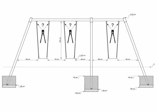 Dreifachschaukel Metall/Metall AH 2,20 m oder 2,60 m inkl. Schaukelsitzen