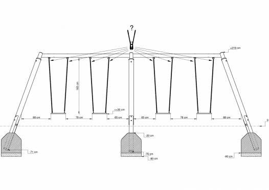 Vierfachschaukel Holz/Metall AH 2,20 m oder 2,60 m inkl. Schaukelsitzen
