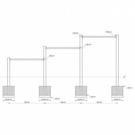 Dreier-Reck, Metall verz. Reckstangen 0,80/1,30/1,80 m hoch