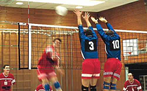 Volleyball-Turniernetz, Polypropylen, ca. 3 mm stark, mit Kevlarseil, 6-Punkte-Aufhngung
