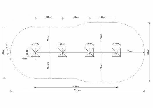 Dreier-Reck inkl. Pfostenschuhe Hhen: 0,80/1,30/1,80 m, Stangen aus VA