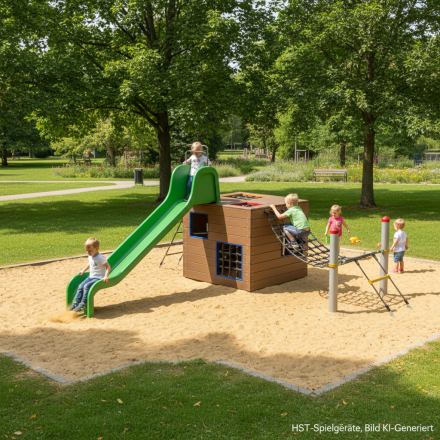 Spielw�rfel mit Netzen und Rutschbahn