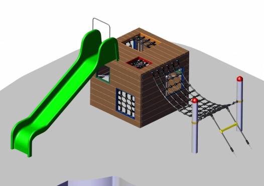 Spielw�rfel mit Netzen und Rutschbahn