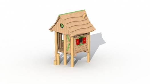 Holzfllerhtte mit Balancierpfosten