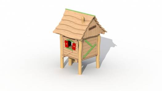 Holzfllerhtte mit Balancierpfosten