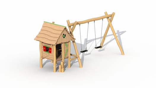 Holzfllerhtte mit kleiner Schaukel