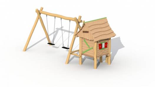 Holzfllerhtte mit kleiner Schaukel
