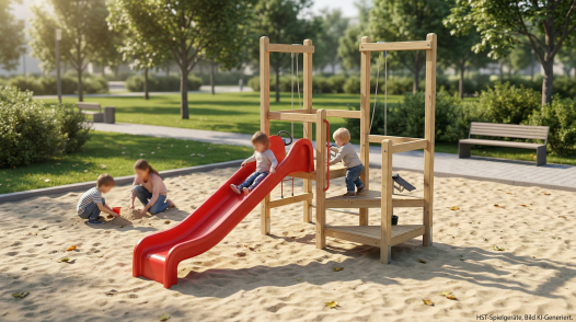 Sandbaustelle mit Rutsche