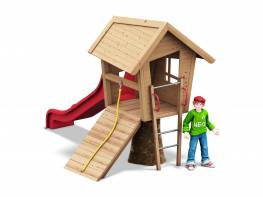 Zwergen-Baumhaus natur mit Rutschbahn