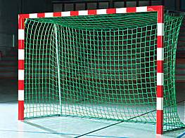 Hallenhandball-Tornetz (1 Paar), Polypropylen ca. 5 mm stark, MW 10 cm, mit feststehender Leine