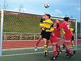 Jugend-Fuball-Tornetz aus Polypropylen, hochfest (1 Paar), ca. 3,5 mm stark, wabenfrmige Maschen, mit wechselnder Farbmusterung (Schachbrettmusterung) oder einfarbig