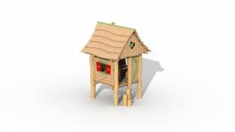 Holzfllerhtte mit Balancierpfosten